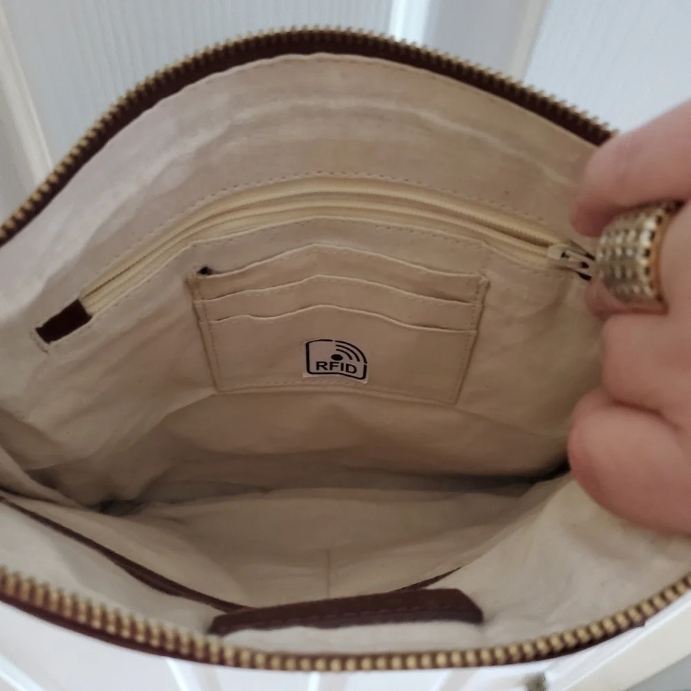 Assots London 'CORI' VT Real Leather Crossbody Bag In Brown Pollished